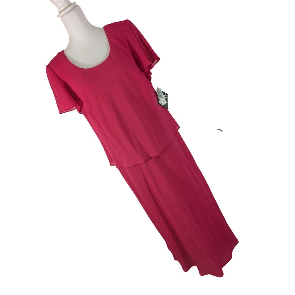 NWT! LADY DORBY! FUSCHIA PINK TEXTURED CHIFFON 1 PC/2 PC LOOK MAXI DRESS! SZ 14W